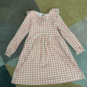 Oeuf Pink and White Gingham Ruffle-Trim Dress